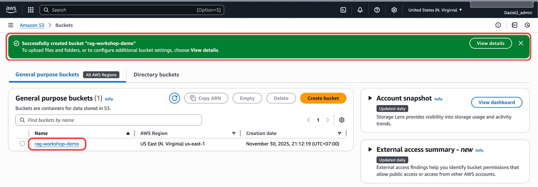 Create S3 Bucket Successful